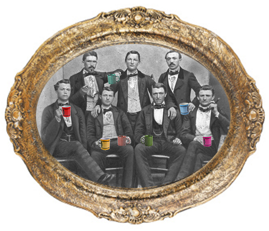 mens group guys with mugs in frame
